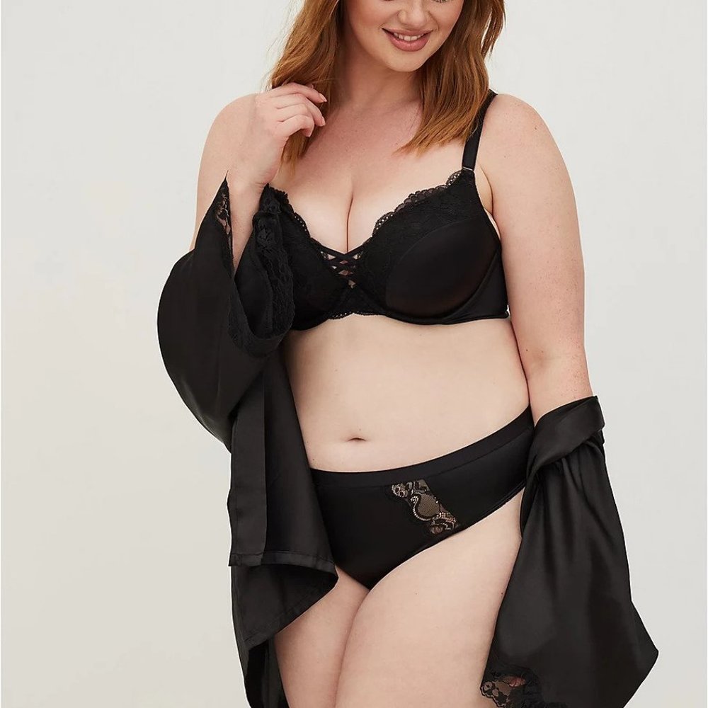 Torrid CUT OUT THONG MICROFIBER & BLACK LACE PANTY